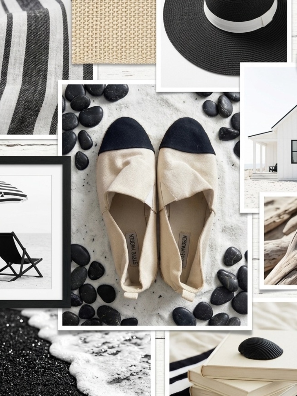 Steve Madden Black & Cream Cap-Toe Espadrilles